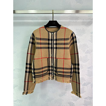 Burberry Vintage-Check Bouclé Collarless Jacket