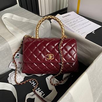 Chanel Coco Handle Bag Red Wine Lambskin Gold 23cm