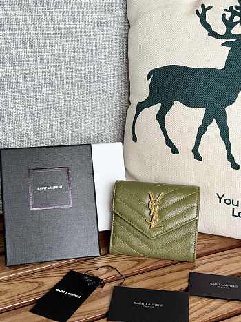 YSL Small Envelope Wallet Green Gold 13x9x3cm