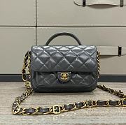 Chanel 24A Handle Flap Bag Grey Gold Lambskin 19cm - 1