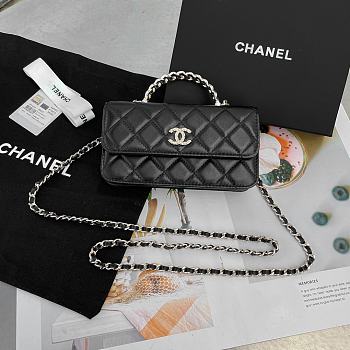 Chanel Flap Bag Handle Black Lambskin 17x10x3cm