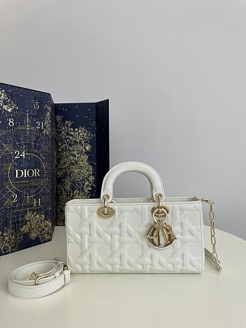 Dior Medium Lady D-Joy Bag White Graphic Cannage Calfskin 26 x 13.5 x 5 cm