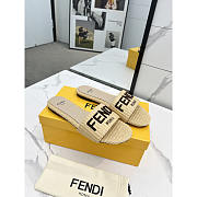 Fendi Signature Logo Cotton Fiber Slide Beige - 1