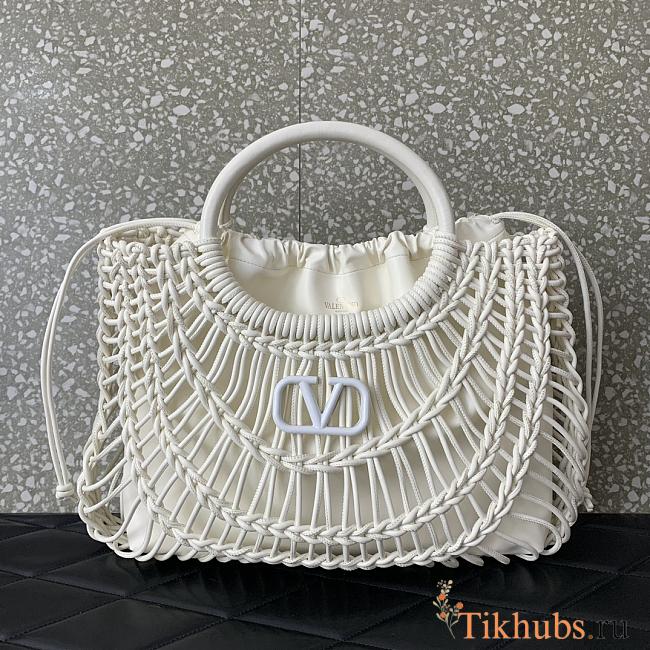 Valentino Allknots Woven Leather Shopper White 38x34x7cm - 1