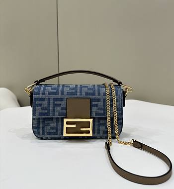 Fendi Mini Baguette Bag Denim FF Blue 19.5x5x11cm