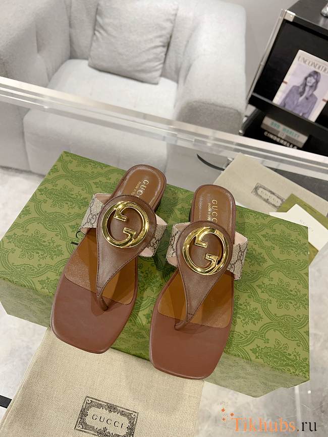 Gucci Brown Ebony Blondie Leather Sandal - 1