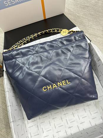 Chanel Small 22 Handbag Navy Blue Gold 35x37x7cm