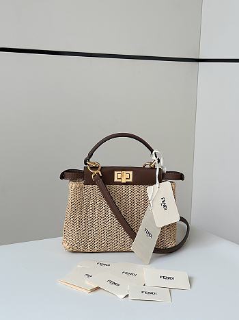 Fendi Peekaboo Mini Brown Leather Macramé Bag 23x18x11cm