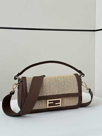 Fendi Baguette Brown Leather Macramé Bag 27x6x15cm