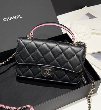 Chanel 23P Woc Flap Bag Black Pink Lambskin 17cm