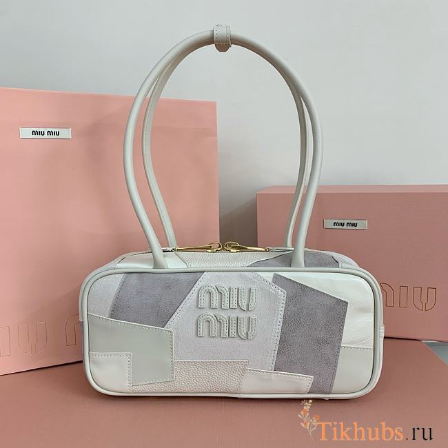 Miu Miu Embossed-Logo Leather Tote Bag White 27x12x9cm - 1
