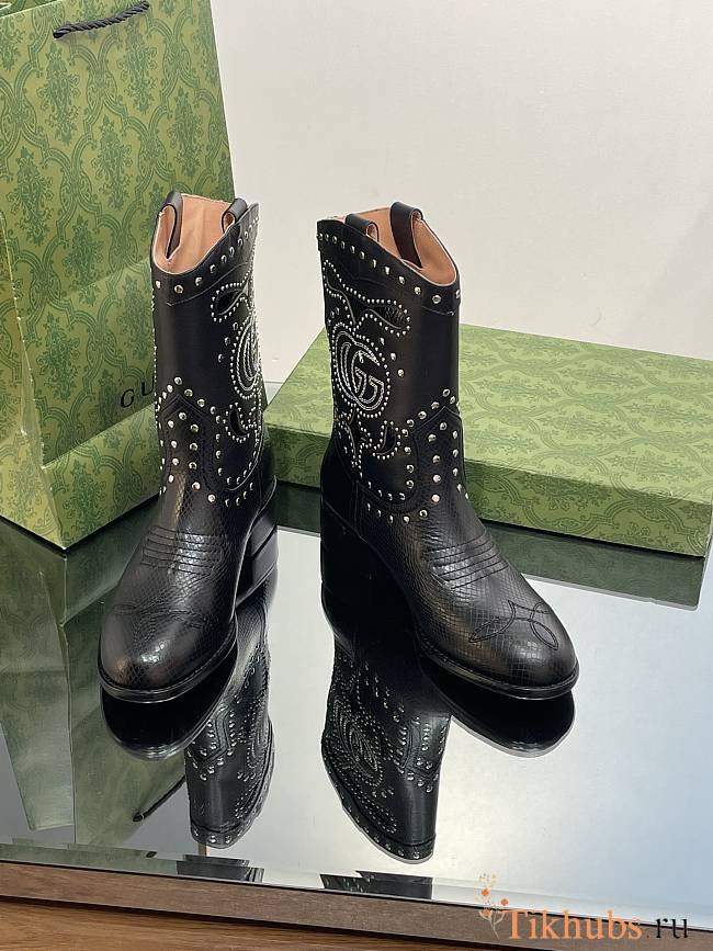 Gucci Black Boot With Double G And Studs  - 1