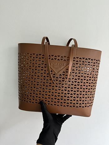 Prada Large Perforated Leather Tote Bag Brown 32x29x13cm