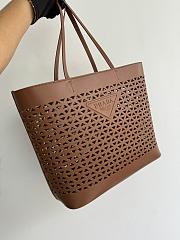Prada Large Perforated Leather Tote Bag Brown 32x29x13cm - 3