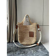 Loewe Slit Bag in Raffia And Calfskin Beige 30x8x30cm - 1