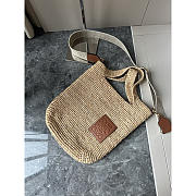 Loewe Slit Bag in Raffia And Calfskin Beige 30x8x30cm - 4