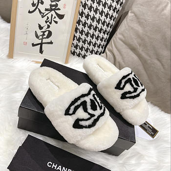 Chanel CC Fur Slides White