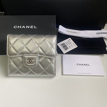 Chanel Wallet Silver Lambskin 10.5x11.5x3cm