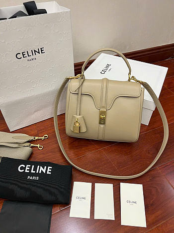 Celine Small 16 Bag Calfskin Beige 23x19x10.5cm