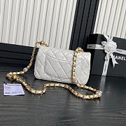 Chanel Mini Flap Bag Lambskin Pearls Gold White 20x12x6cm - 6