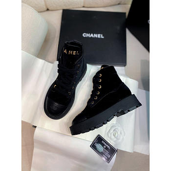 Chanel Ankle Boots Suede Calfskin Lambskin Black