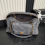 Chanel Maxi Bowling Bag Denim Gold Grey 44x28x15.5cm - 6