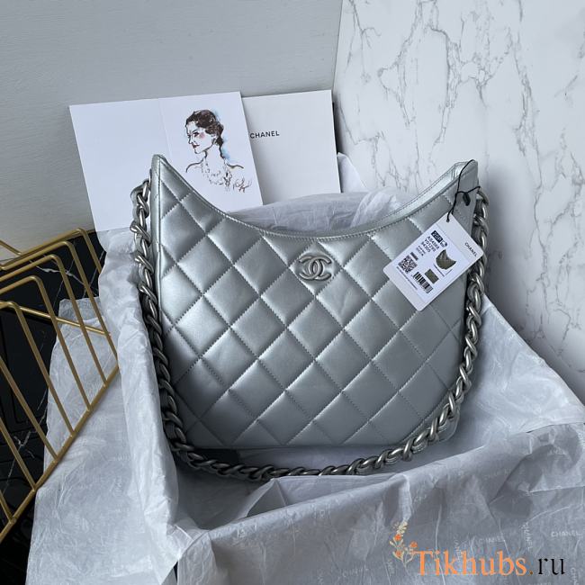 Chanel Hobo Bag Silver 28x25x8cm  - 1