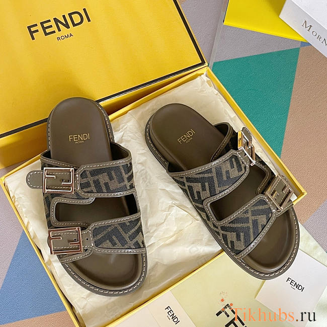 Fendi Feel Sandals Sandals Fabric FF Olive Green - 1