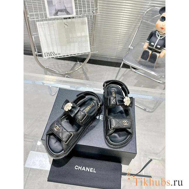 Chanel Leather Dad Sandals Black - 1