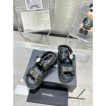 Chanel Leather Dad Sandals Black