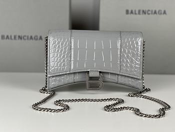 Balenciaga Wallet Chain Hourglass Grey Crocodile 19x12x5cm