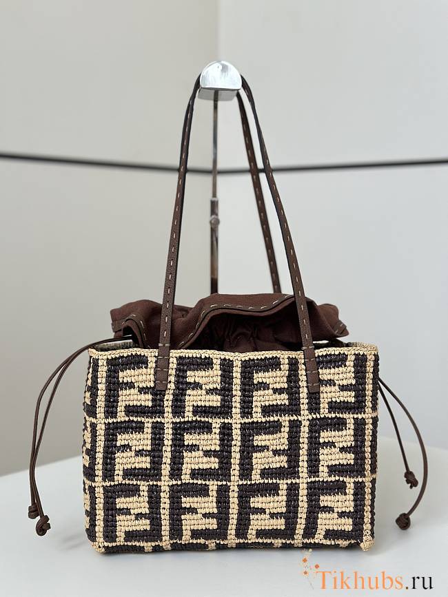 Fendi Small Roll Brown FF Raffia Crochet 23x19.5x15cm - 1