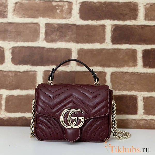 Gucci GG Marmont Mini Top Handle Bag Red Wine 17x13x6cm - 1