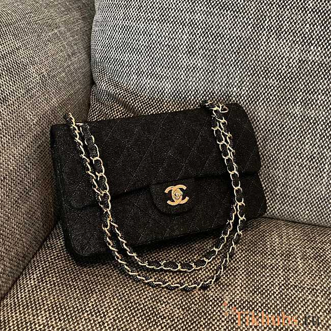 Chanel Flap Bag Black Denim Gold 25cm - 1