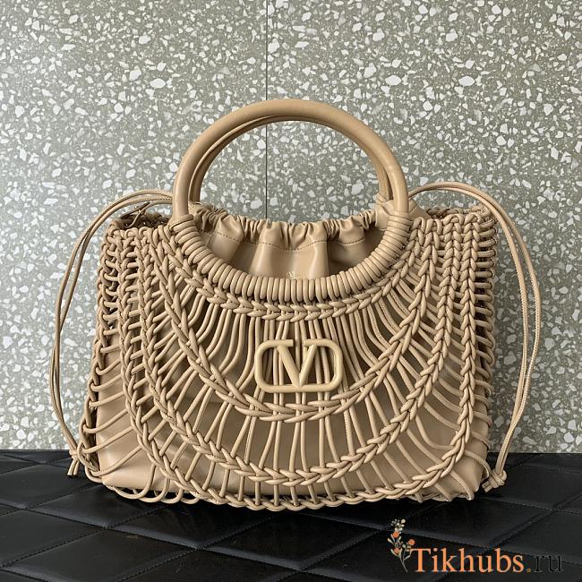 Valentino Allknots Woven Leather Shopper Beige 38x34x7cm - 1