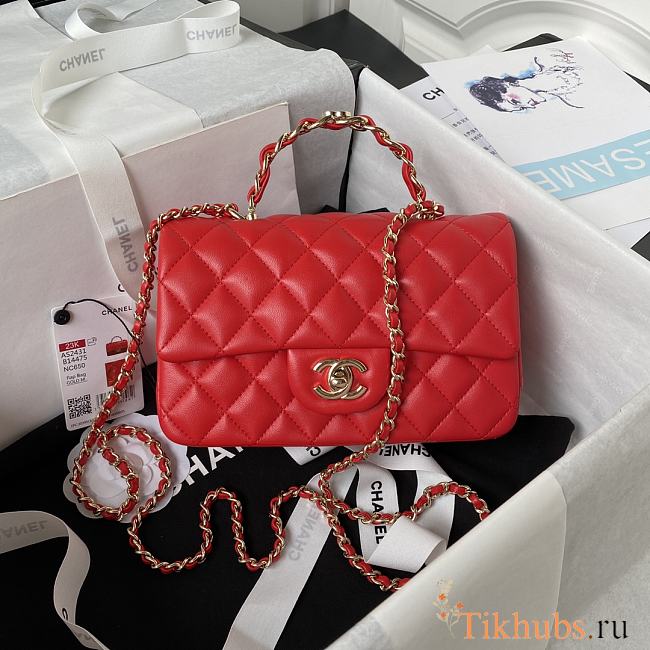 Chanel Top Handle Bag Red Lambskin Gold 20x12x6cm - 1