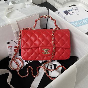 Chanel Top Handle Bag Red Lambskin Gold 20x12x6cm