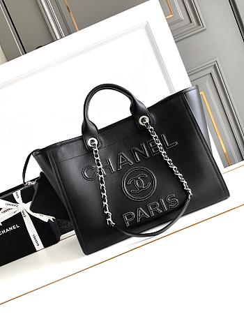 Chanel Shopping Tote Bag Black Leather 38cm