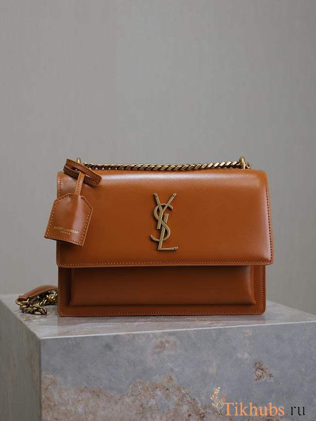 YSL Sunset Shoulder Bag Brown 22cm - 1