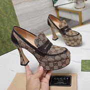 Gucci Horsebit Canvas Heels Brown Heel 12cm - 1