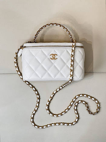 Chanel Vanity Top Handle Bag White Caviar Gold 16x9.5x8cm