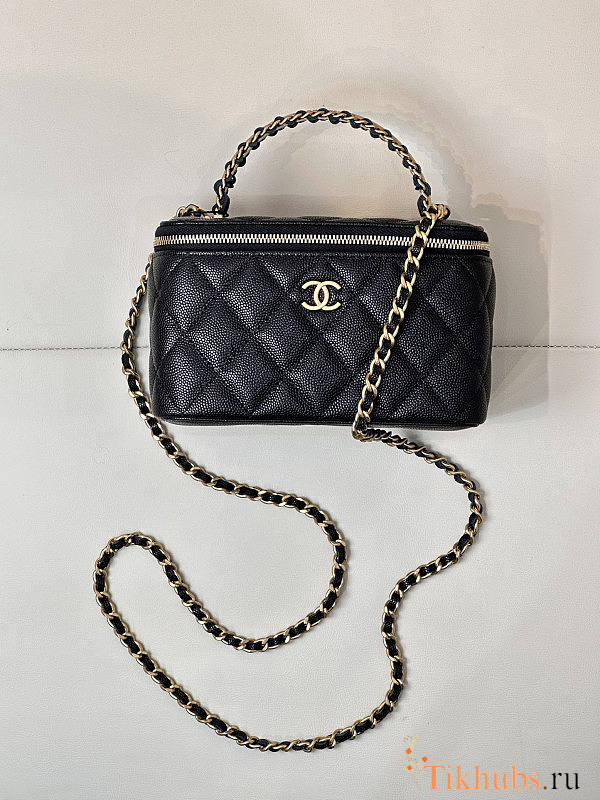 Chanel Vanity Top Handle Bag Black Caviar Gold 16x9.5x8cm - 1