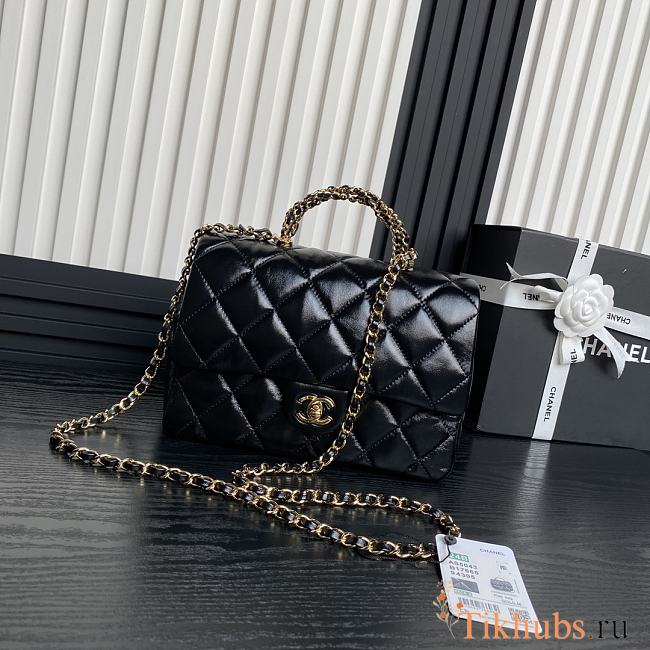 Chanel Flap Bag Top Handle Black Lambskin 25cm - 1