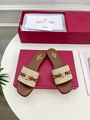 Valentino Garavani VLogo Raffia-trimmed Leather Slides - 1