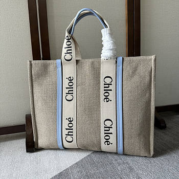 Chloe Large Woody Tote Bag Blue 45x33x13cm