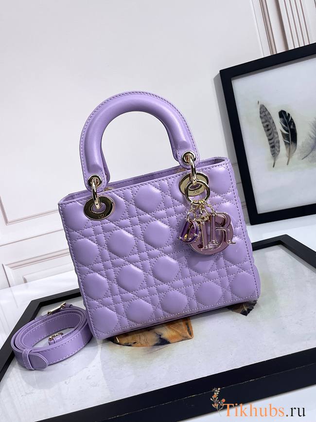 Dior Small Lady Bag Purple Lambksin Purple Hardware 20cm - 1