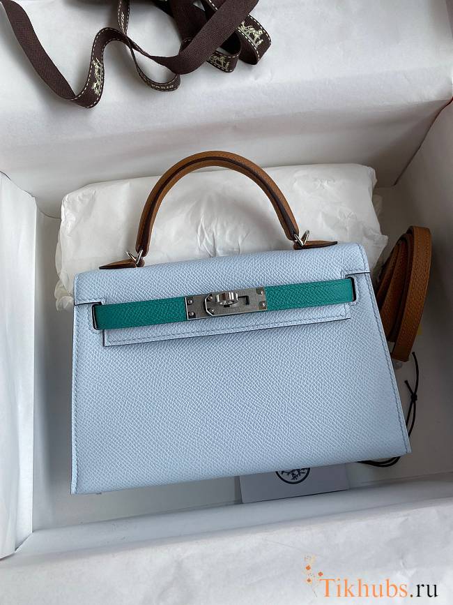 Hermes Kelly Blue Brown Silver Epsom 19cm - 1