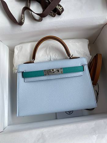 Hermes Kelly Blue Brown Silver Epsom 19cm