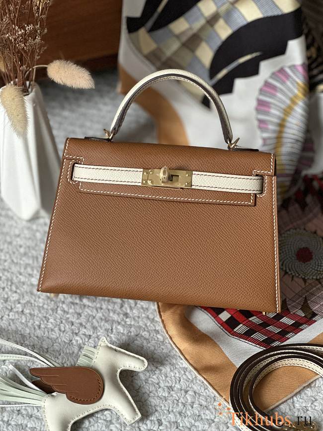 Hermes Kelly Brown White Gold Epsom 19cm - 1