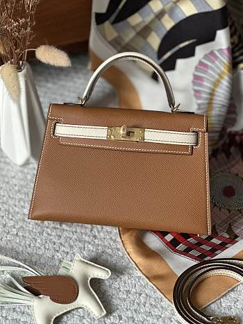 Hermes Kelly Brown White Gold Epsom 19cm